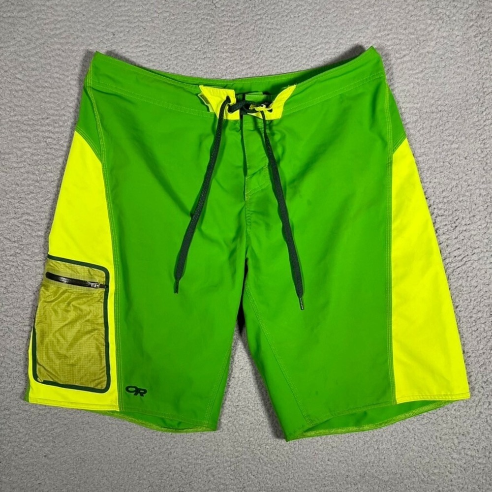 Outdoor Research Shorts Mens‎ 36 Green Lightweight Board Swim Beach Surf Logo OR